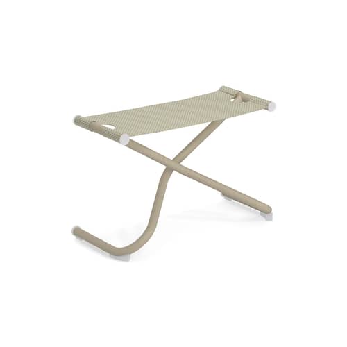 Fußstütze Snooze textil beige / Fußablage - zusammenklappbar - Emu - Beige / Gestell taupe - gefirnister Stahl, Technisches Gewebe