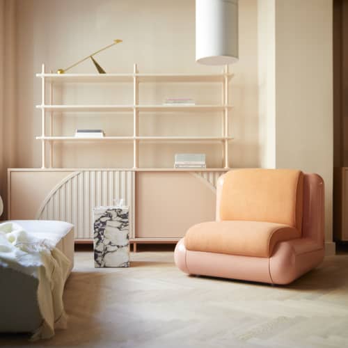 Gepolsterter Sessel T4 corian rosa / Glasfaser - UMA OBJECTS - Blush Pink - Gewebe, Glasfaser, Schaumstoff
