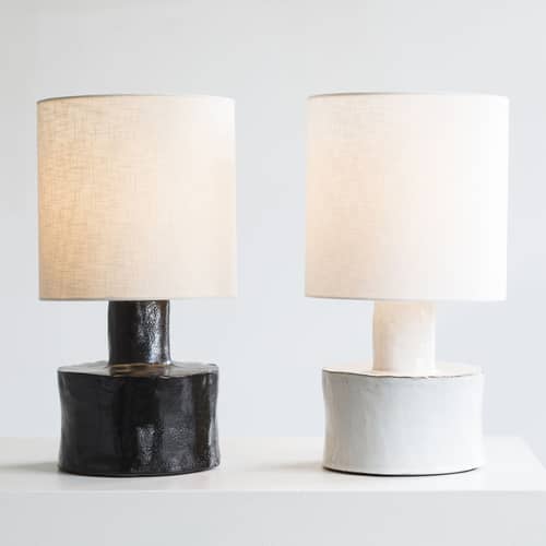 Lampada da tavolo Catherine ceramica nero / Gres & tessuto - Ø 25 x H 47 cm - Serax - Nero / beige - Gres