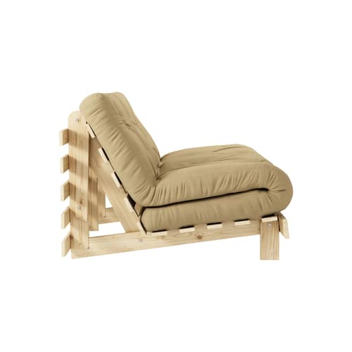 Canapé convertible Roots / L 140 cm - 3 positions / Structure pin clair - KARUP DESIGN - Beige doré 758 / Pin clair - Fibres recyclées mélangées, Mousse, Pin massif certifié FSC, Tissu