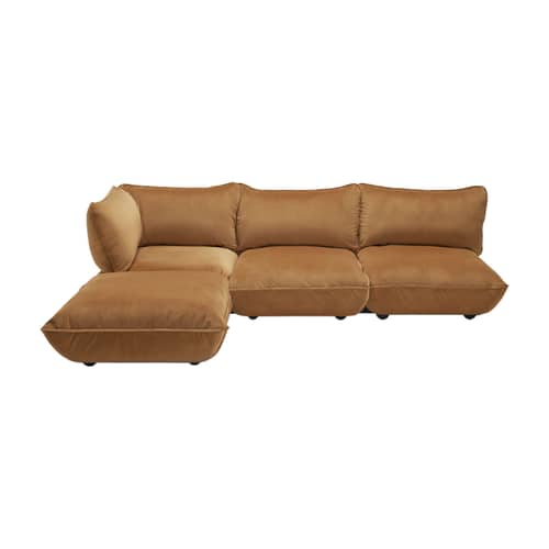 Divano d\'angolo Sumo Corner tessuto marrone / 4 posti - 301 x 204,5 cm / Velluto riciclato - Fatboy - Mandorla (velluto riciclato) - ABS, Acciaio, Polipropilene, Schiuma riciclata, Velluto riciclato