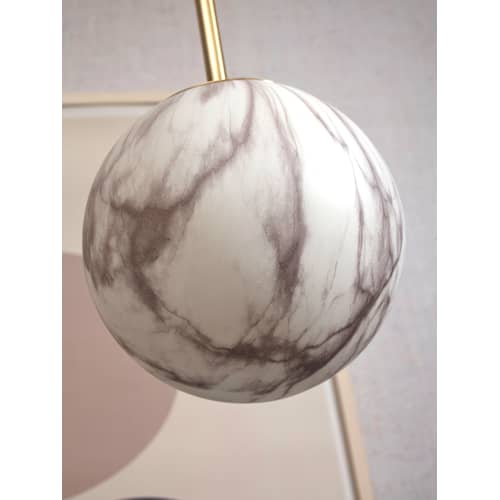 Suspension Carrara verre blanc or / Ø 22 cm - Verre effet marbre / Seconde vie - It\'s about Romi - Blanc effet marbre / Or - Métal, Verre
