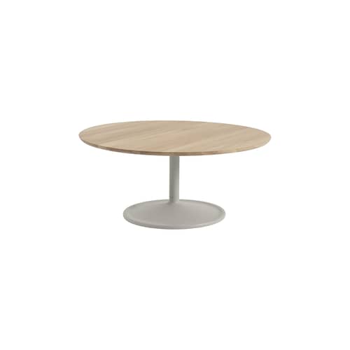 Table basse Soft / Ø 95 x H 42 cm - Muuto - Chêne naturel / Pied gris - Aluminium moulé sous pression, Chêne massif