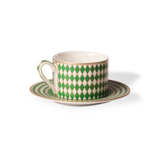Chess Teacup ceramic yellow green / 200 ml - With saucer / Set of 4 - Pols Potten