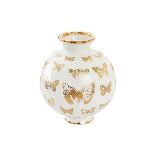 Vase Botanist Butterfly céramique blanc or / Ø 20 x H 23 cm - Jonathan Adler - Papillons / Blanc & or - Porcelaine