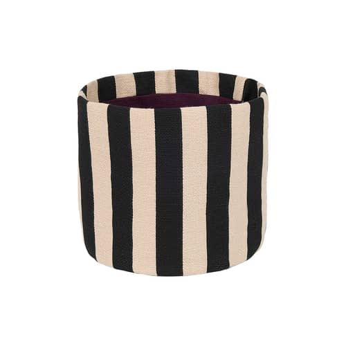  Basket textile black / H 17 cm - NOBODINOZ - Black & Sand / Striped - Organic cotton, Polyester