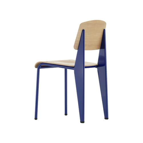 Chaise Standard   / Jean prouvé, 1934 - Vitra - Chêne naturel / Bleu Marcoule - Acier laqué époxy, Placage de contreplaqué moulé en chêne