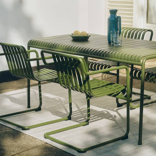 Fauteuil de repas Palissade Cantilever métal vert / Large - Hay - Vert olive - Acier thermolaqué