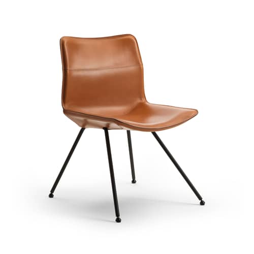 Gepolsterter Stuhl Dan leder braun / Leder - Zanotta - Leder braun - gefirnister Stahl, Leder, Polyurethan-Schaum