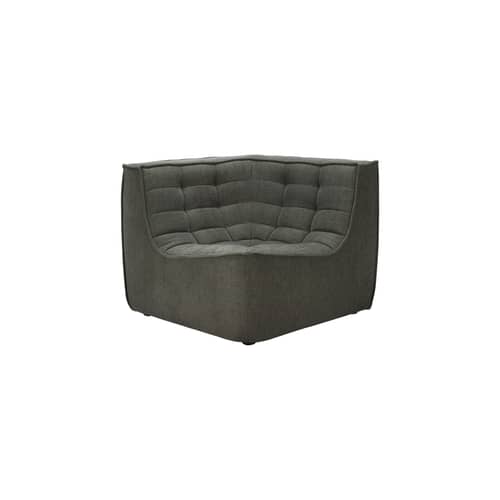 Divano modulabile N701 tessuto verde / Modulo angolo 90° quadrato - Ethnicraft - Verde muschio - Cotone riciclato, Espanso, Legno
