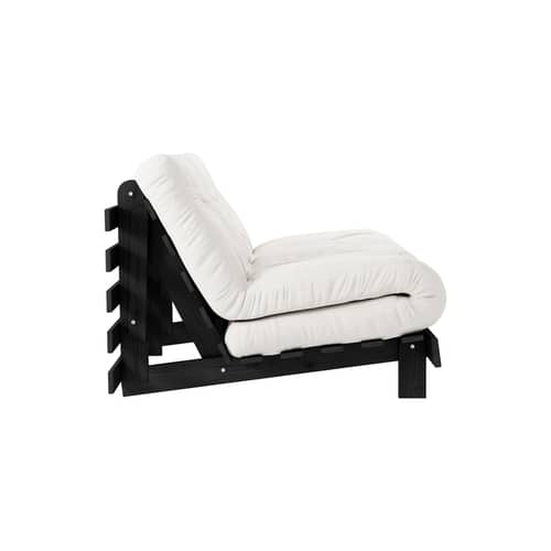 Schlafcouch Roots holz weiß / B 140 cm - 3 Positionen / Schwarze Struktur - KARUP - Natural 701 / Schwarz - FSC-zertifizierte, lackierte Massivkiefer, Gewebe, Recycelte Mischfasern, Schaumstoff