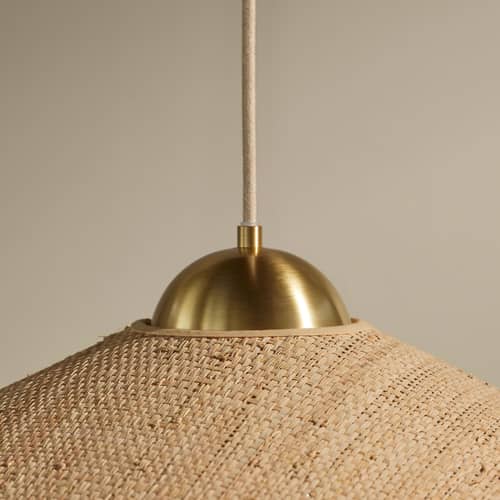 Suspension Songe tissu beige / Ø 80 cm - Maison Sarah Lavoine - Rabane naturelle - Laiton brossé, Rabane