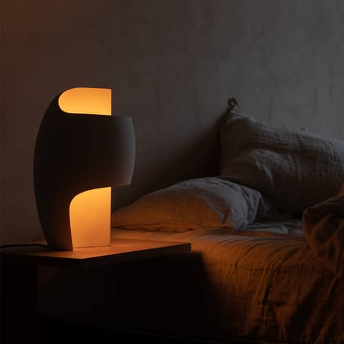 La Lampe B LED Table lamp stone white / Gypsum - H 39 cm - DCW éditions - White - Aluminium, Gypsum