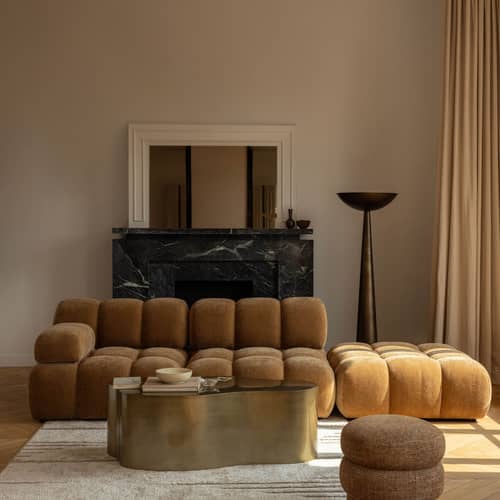 Sitzkissen Waffle textil braun / Sofa modulierbar – 104 x 104 cm - NV GALLERY - Camel, gekräuselt - Gewebe, High Density-Schaum