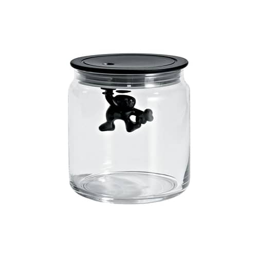 Gianni a little man holding on tight Airtight jar glass plastic material black 70 cl - Alessi - Black / 70 cl - Glass, Thermoplastic resin