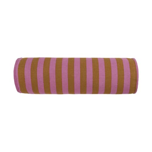 Coussin Vibes Cylinder / Ø 16 x L 50 cm - NOBODINOZ - Rose & curry / Rayé - Coton biologique, Polyester Oeko-Tex
