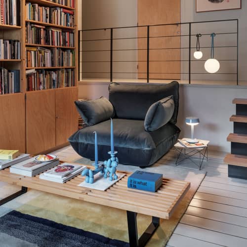 Gepolsterter Sessel Sumo Loveseat textil blau / Recycelter Velours - Fatboy - Blau Petrolblau (recycelter Velours) - ABS, Polypropylen, Recycelter Samt, Recycelter Schaumstoff, Stahl