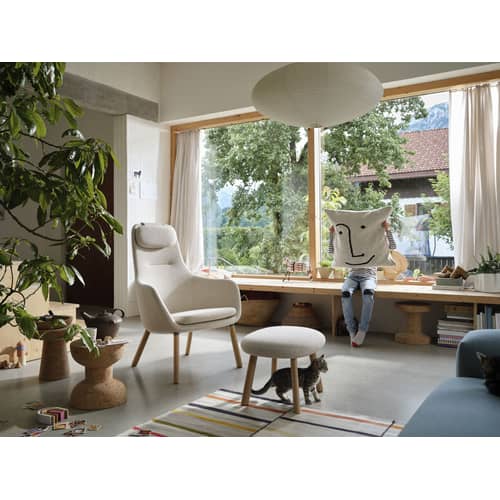 Set Sessel & Fußstütze HAL Lounge textil beige / Stoff - Vitra - Beige (Stoff Dumet) - Eiche, Gewebe, Glasfaserverstärkter Kunststoff, Polyurethan-Schaum
