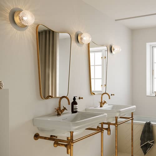 Applique salle de bains Liila 1 Medium / Plafonnier - Ø 14 cm / Verre facetté - NUURA - Doré / Transparent - Aluminium, Verre soufflé bouche