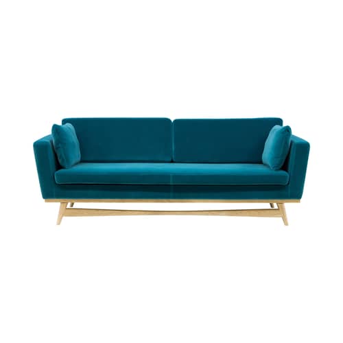 Canapé droit      / L 210 cm - Velours - RED Edition - Bleu Canard / Chêne - Chêne massif, Mousse haute résilience, Velours