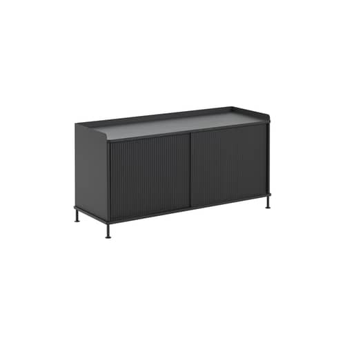 Buffet Enfold métal noir / L 124 x P 45 x H 63 cm - Muuto - Noir / Noir - Acier thermolaqué, Chêne massif laqué