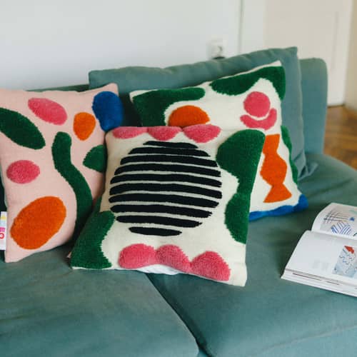 Coussin Love me & Love me not  / 45 x 45 cm - Laine tissée main - COLORTHERAPIS - Love me & Love me not - Coton, Laine de Nouvelle-Zélande