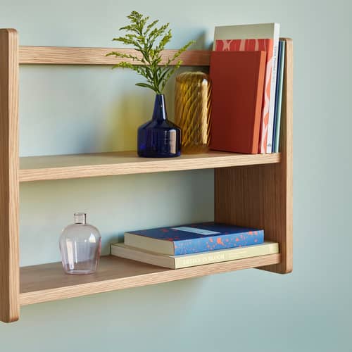 Etagère murale Nomad Double bois naturel / L 60 x H 44 cm - HÜBSCH - Chêne naturel - MDF, Placage de chêne