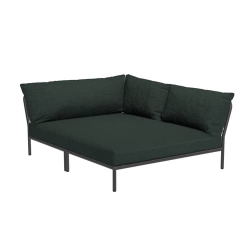 Canapé de jardin modulable Level 2 Cozy / Dossier extra moelleux & assise profonde - Angle droite - L 173,5 x P 139 cm - Houe - Vert Alpin (tissu Heritage) / Structure anthracite - Acier thermolaqué, Mousse polyuréthane, Tissu Sunbrella Heritage