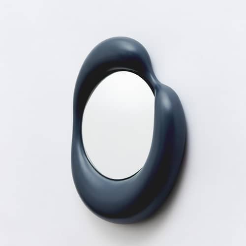 Miroir mural Ingres - Dominique /  L 88 x H 105 cm - Moustache - Bleu nuit - Céramique émaillée, Verre
