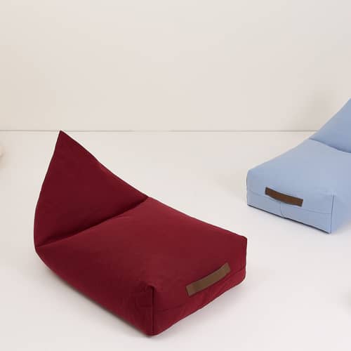 Pouf enfant Oasis tissu rouge - NOBODINOZ - Rouge brique - Coton biologique, Polystyrène expansé, Similicuir