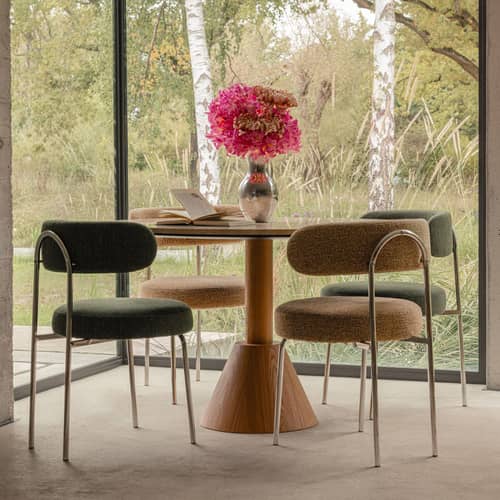 Sedia imbottita Vittoria tessuto marrone - NV GALLERY - Marrone - Acciaio inox cromato, Schiuma ad alta densità, Tissu Tweed