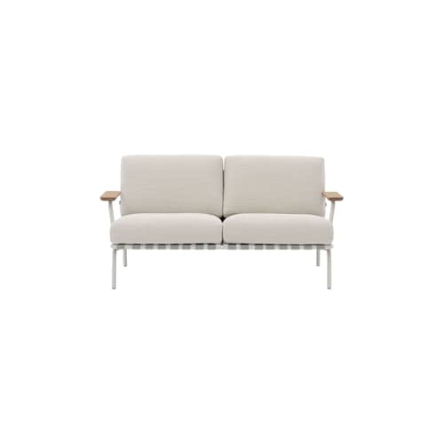 Canapé de jardin 2 places Settle / 152,5 cm - Muuto - Gris / Tissu écru (Laze 1) - Acajou, Acier, Mousse, Sangle polyester, Tissu d\'extérieur