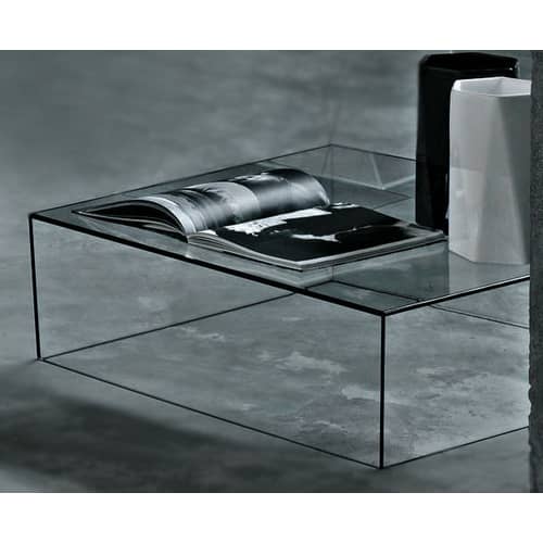Table basse Wireframe verre noir transparent / 75 x 87 cm - Piero Lissoni, 2011 - Glas Italia - Transparent - Arêtes noir - Cristal trempé