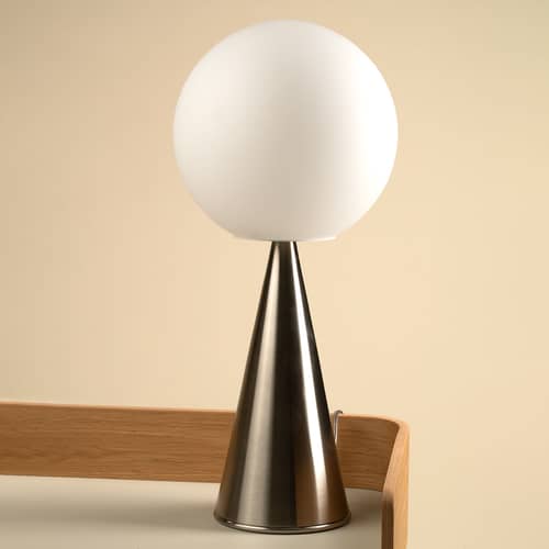 Bilia Table lamp glass white silver metal / H 43 cm - By Gio Ponti (1932) - Fontana Arte - Nickel - Brushed nickel-plated metal, Satin blown glass