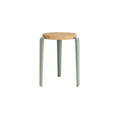 Tabouret empilable Lou / H 45 cm - Chêne - TIPTOE - Gris Eucalyptus - Acier thermolaqué, Chêne massif