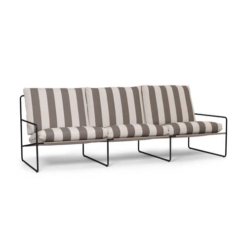 Canapé de jardin 3 places Desert tissu marron L 233 cm - Ferm Living - Rayé chocolat (tissu Stripe) / Noir - Acier galvanisé, Mousse polyuréthane, Tissu polypropylène