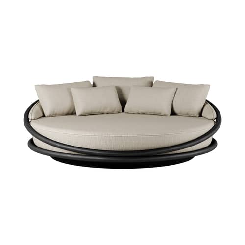 Canapé de jardin rond Solis OUTDOOR teck noir / Ø 200 cm - MORPHO - Beige / Teck noir - Mousse à séchage rapide, Teck massif, Tissu outdoor