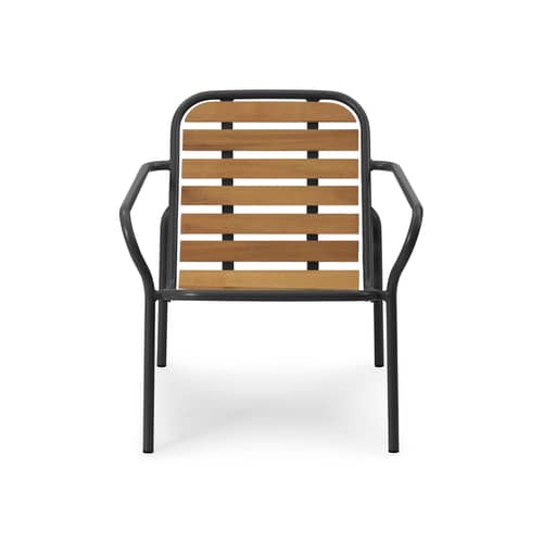 Fauteuil bas empilable Vig Lounge Wood bois naturel - Normann Copenhagen - Noir / Bois - Acier thermolaqué, Bois de robinier huilé