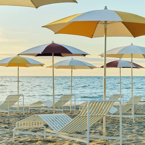 Terrazza - Octagon Parasol textile yellow / Ø 200 cm - Hay - Ochre & Off white - Aluminium, Olefin fabric, Polypropylene, Steel