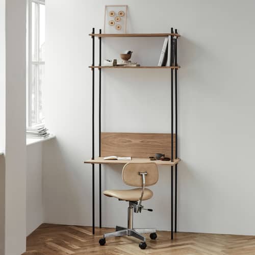 Bureau Shelving System – s.200.1.D bois naturel / L 85 x H 200 x Prof. 52 / 35 cm - MOEBE - Chêne naturel / Vert - Acier, MDF placage chêne