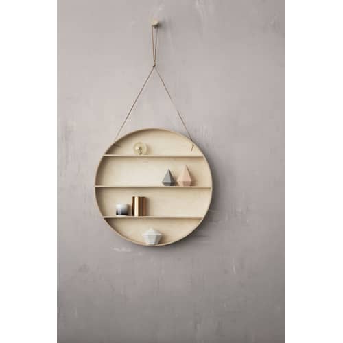 Étagère Round Dorm bois naturel / Ø 55 cm - Ferm Living - Bois naturel - Contreplaqué de bouleau, Cuir, Hêtre