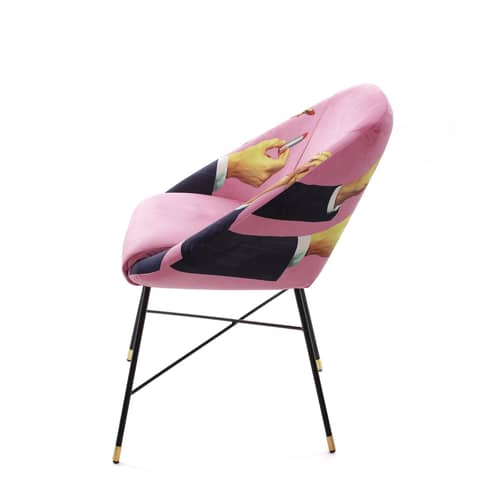 Fauteuil rembourré Toiletpaper tissu rose / Lipsticks - Seletti - Lipsticks / Rose - Bois, Métal, Mousse polyuréthane, Tissu polyester