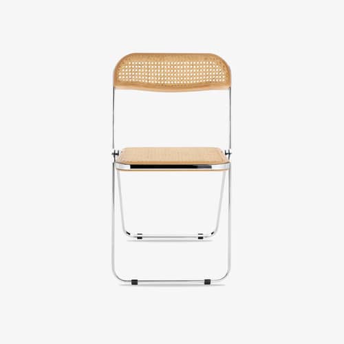 Plia Folding chair cane & fibres beige / Straw - Giancarlo Piretti, 1967 - Vienna Straw - ANONIMA CASTELLI - Vienna Straw / Chromed - Steel, Vienna cane