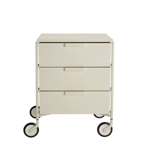 Mobil Mobile container plastic material white / 3 drawers - Matt version - Kartell - Matt white - Recycled thermoplastic technopolymer, Varnished steel