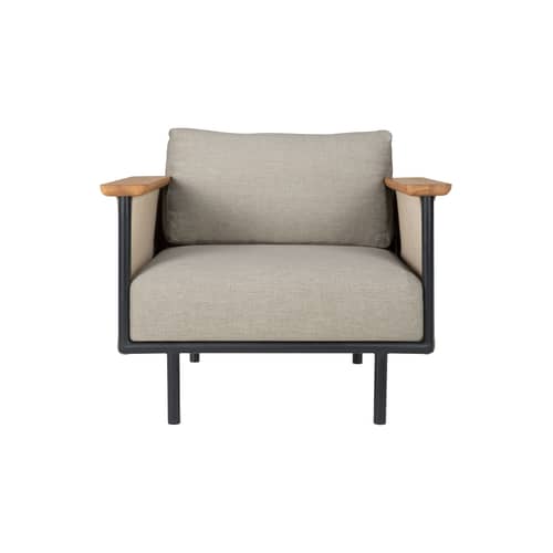 Poltrona imbottita Corbey tessuto beige - Ethnicraft - Beige Oyster - Alluminio, Corda, Espanso, Teck, Tessuto