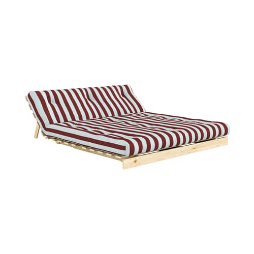 Canapé convertible Roots tissu rouge / L 160 cm - 3 positions / Structure pin clair - KARUP - Rayé bordeaux / Bleu clair (422) - Mousse, Pin massif certifié FSC, Tissu