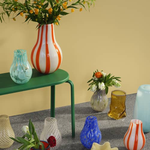 Vase Adat Dot verre bleu / Ø 19,5 x H 37 cm - Soufflé bouche - BROSTE COPENHAGEN - Bleu - Verre soufflé bouche