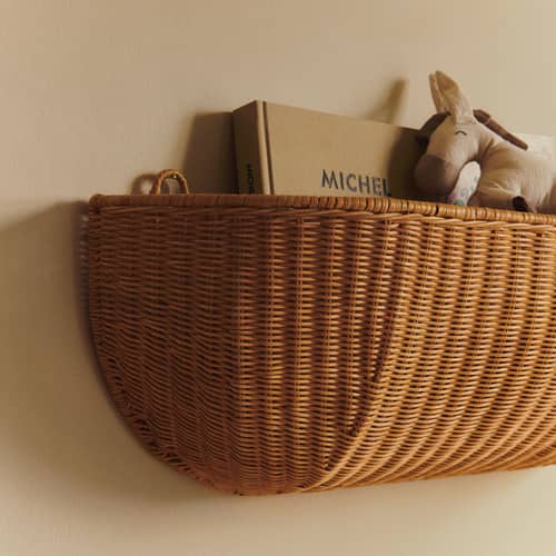 Braided Wall storage cane & fibres natural wood / L 75 x H 25 cm - Ferm Living - Natural Rattan - Woven rattan