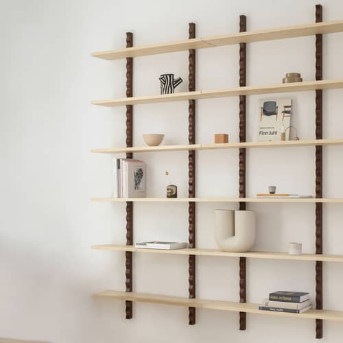 Wandregal Heju X Nobodinoz holz natur / 90 x H 102 cm - NOBODINOZ - 3 Tablettes - Eschenfurnier, Massives Heveaholz