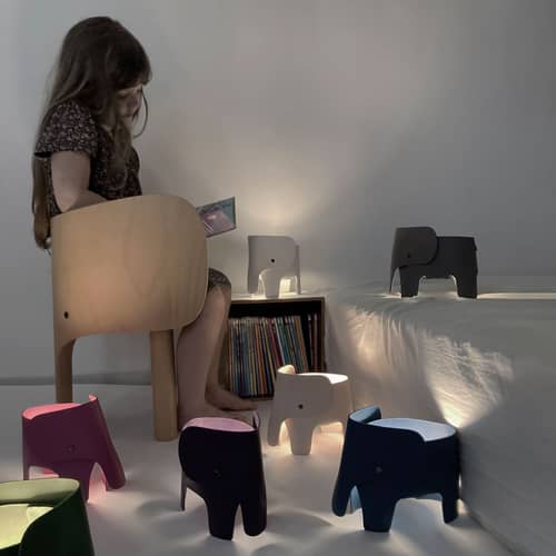 Elephant Wireless rechargeable lamp leather purple / Handmade in France - EO - Purple - Leather
